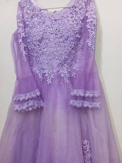 Elegant Lilac Net Maxi with 3D Floral Work -