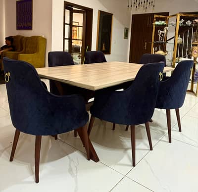 Modern 6-Seater Dining Table Set with Velvet Chairs