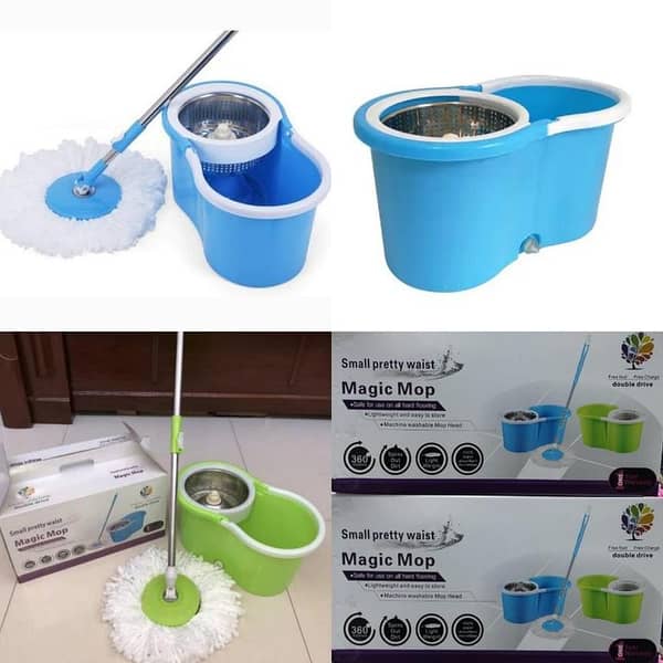 360° Spin Magic Mop Bucket Set with Stainless Steel Wringer and Microfiber Mop Head