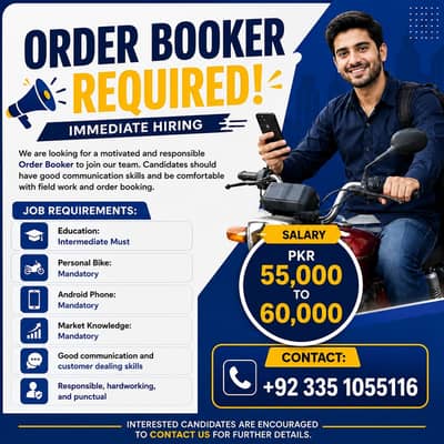 Order Booker Required – Immediate Hiring