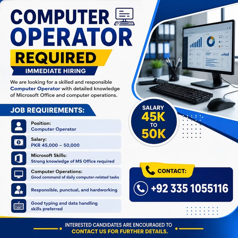 Computer Operator Required – MS Office & Computer Skills 0
