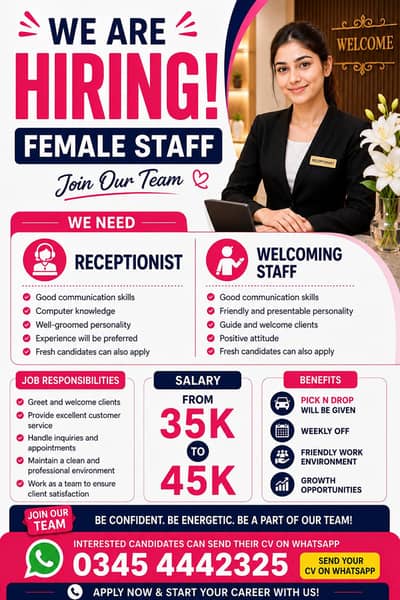 ladies staff needed for reception and welcoming the restaurant