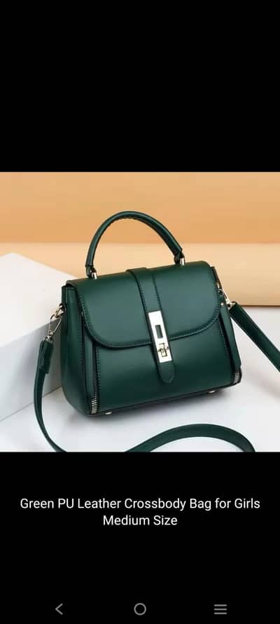 Green pu leather crossbody bag for gurls midium size