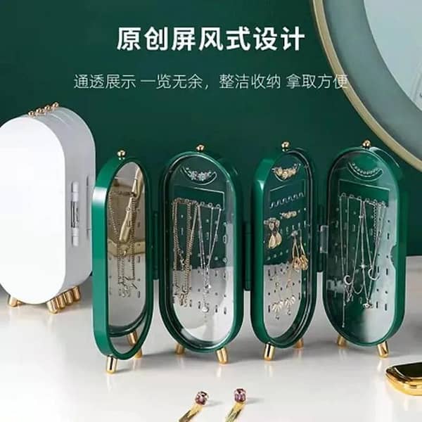 Foldable Jewellery Box Organizers with Mirror Jewelry Storage Box Earrings Display Stand Bracelet Necklace Organizer 4 Doors 153 Holes Jewelry Holder
