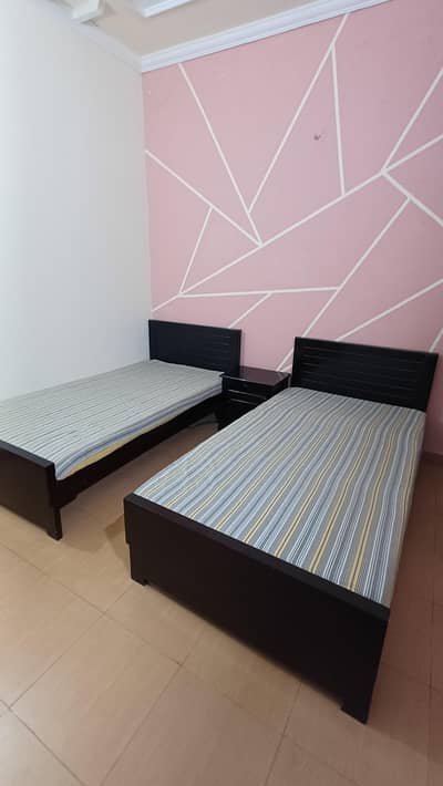 2 Single Beds + Center Table | Wooden Bed Set | Good Condition