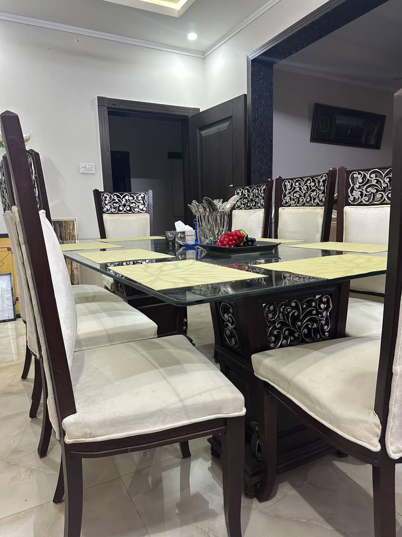 Luxury 8-Seater Glass Top Wooden Dining Set 1