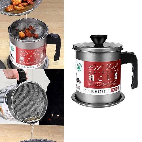 Oil Filter Pot Oil Strainer Pot Stainless Steel Grease Strainer Oil Storage Pot Oil Container Stainless Steel Oiler Tank Container Grease Keeper with Filter Dust Lid Non slip Handle