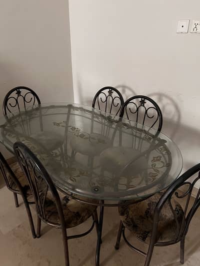 6 Seater Wrought Iron Glass Top Dining Table Set