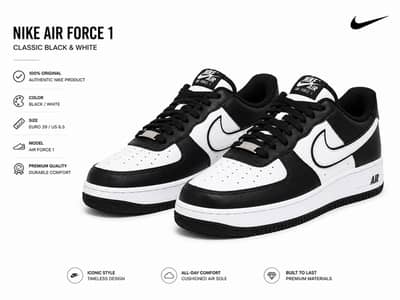 NIKE AIR FORCE 1 - CLASSIC BLACK & WHITE - BARELY USED -Size [Euro-39]
