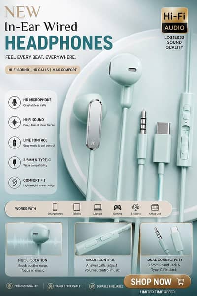 Hi-Fi Wired Earbuds with Mic | HD Calls,