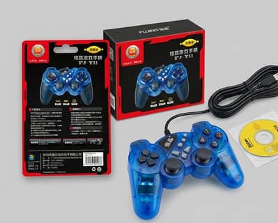 Fujing FJ-Y11 Dual Vibration USB Gamepad for PC - Transparent Blue