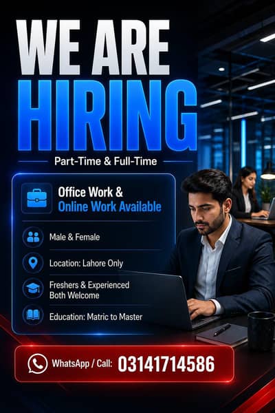 WE HIRING MALE AND FEMALES STAFF FOR OFFICE WORK