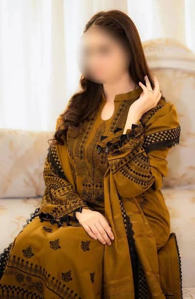 Ladies 3 Piece Embroidered Lawn Suit – Mustard