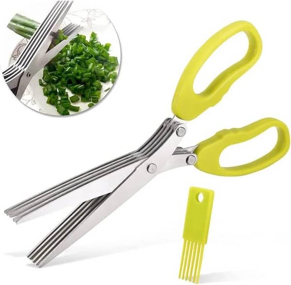 Multipurpose 5-Blade Herb Scissors, Heavy Duty Kitchen Shears, Stainless Steel Herb Cutter Scissors with Cleaning Comb, for Chopping Basil Chive Parsley Vegetable