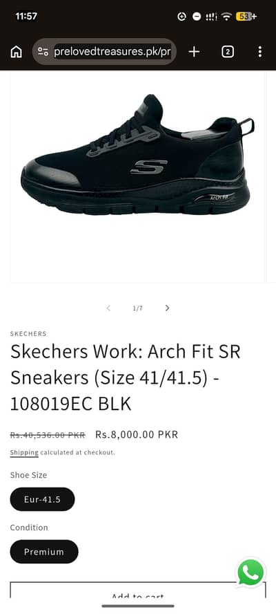 Skechers Work: Arch Fit SR Sneakers (Size 41/41.5) - 108010EC BLK