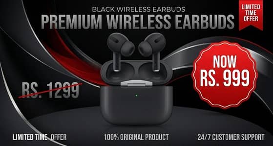 Premium Black Earbuds / Wireless Earbuds