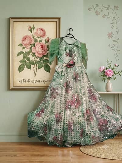 fancy see green long maxi 3 pices