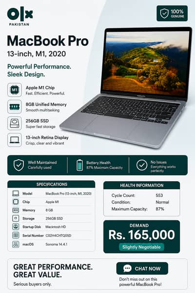 MacBook Pro 13-inch M1 2020 | 8GB RAM | 256GB SSD |