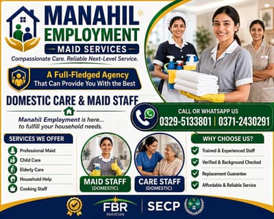 House Maids , Babysitter , Cook, Patient Care , Nurse , Driver, helper