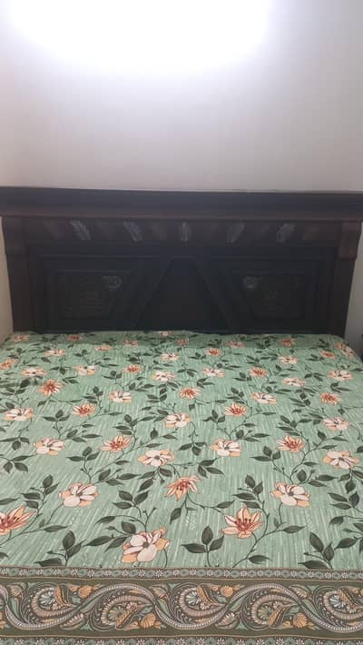Solid Wooden Double Bed set with Carved Headboard