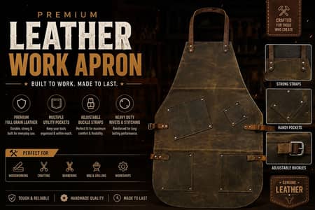 Premium Genuine Leather Work Apron – Heavy Duty Multi Pocket Apron