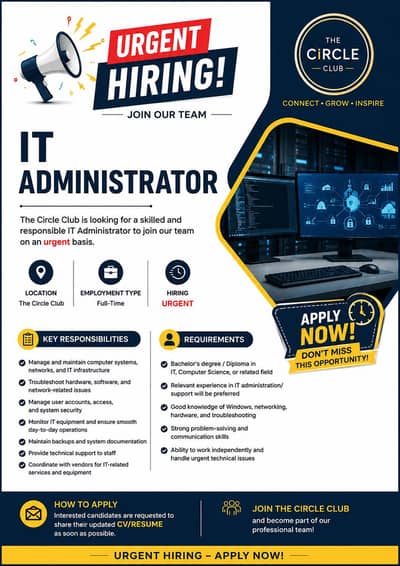 Urgent hiring for IT administrator