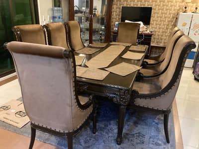 Custom made dining table with 8 chairs