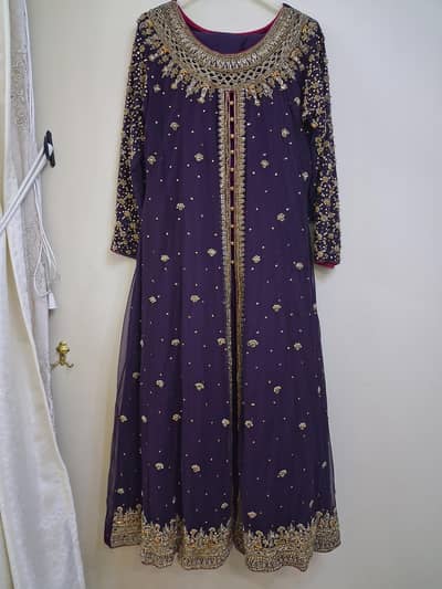 Purple & Copper gold Embroidered Formal party wear open style frock