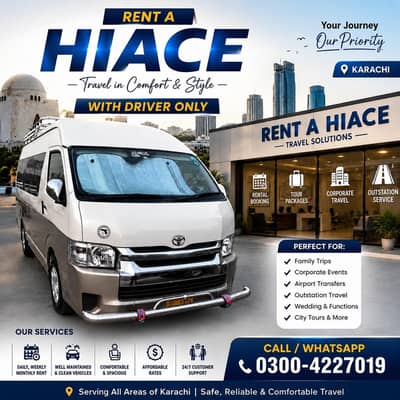 Hiace for Rent | Grand Cabin, Corolla Car & Fortuner Rental Services