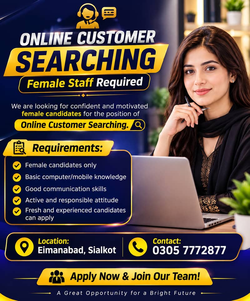 Online Customer Searching Female Staff Required | Only Females | Jobs 0