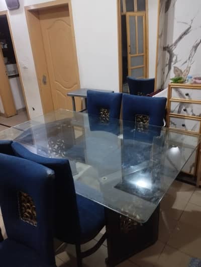 Modern 6-Seater Dining Table with Glass Top & 6 Chairs