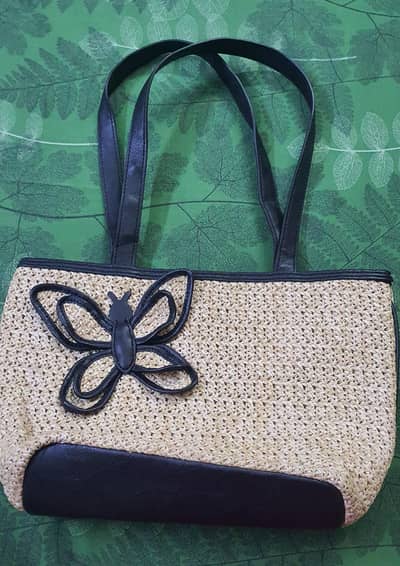 BUTTERFLY WOVEN TOTE  BAG PURSE