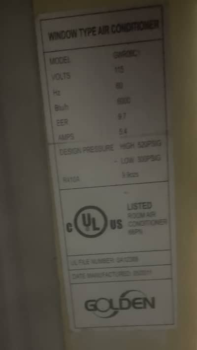 Golden Window AC 0.5 Ton (6000 BTU)