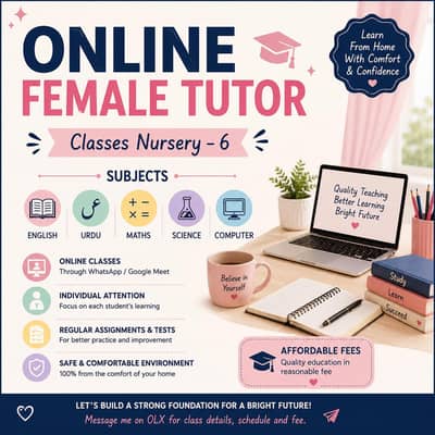 Online Female Tutor  | Class Nursery -6
