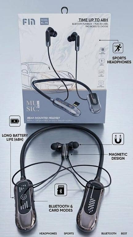 Fin KL-98 Wireless Neckband Bluetooth Headphones with Digital LED Display
