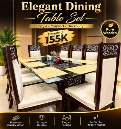 Luxury 8-Seater Glass Top Wooden Dining Set