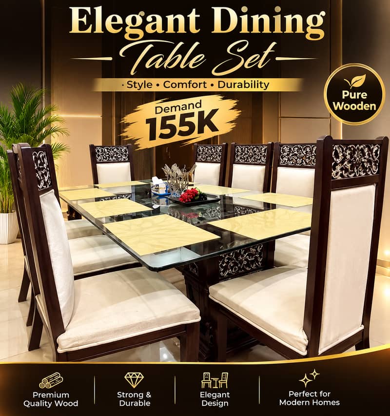 Luxury 8-Seater Glass Top Wooden Dining Set 0