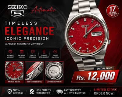 Seiko 5 automatic Red dail stainlees steel watch