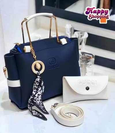Blue Rexine Handbag set for Girls with Wallet @ Strap