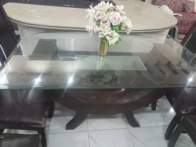 6 Seater Dining Table with 6 Chairs – Glass Top