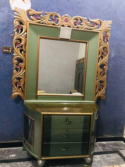 Premium Green Wooden Bedroom Set with Dressing & Wardrobe – Rs. 3 Lac