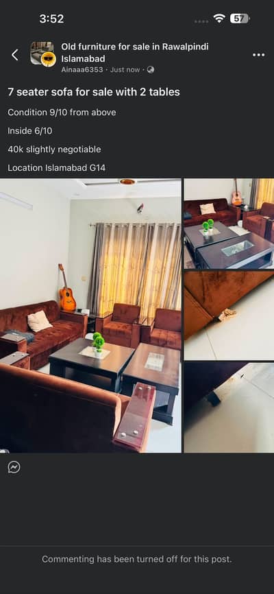 7 seater sofa for sale with 2 tables