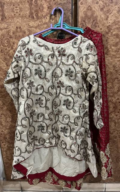 Designer Tail Shirt | Banarsi plazo | 3 Piece- Heavy handwork
