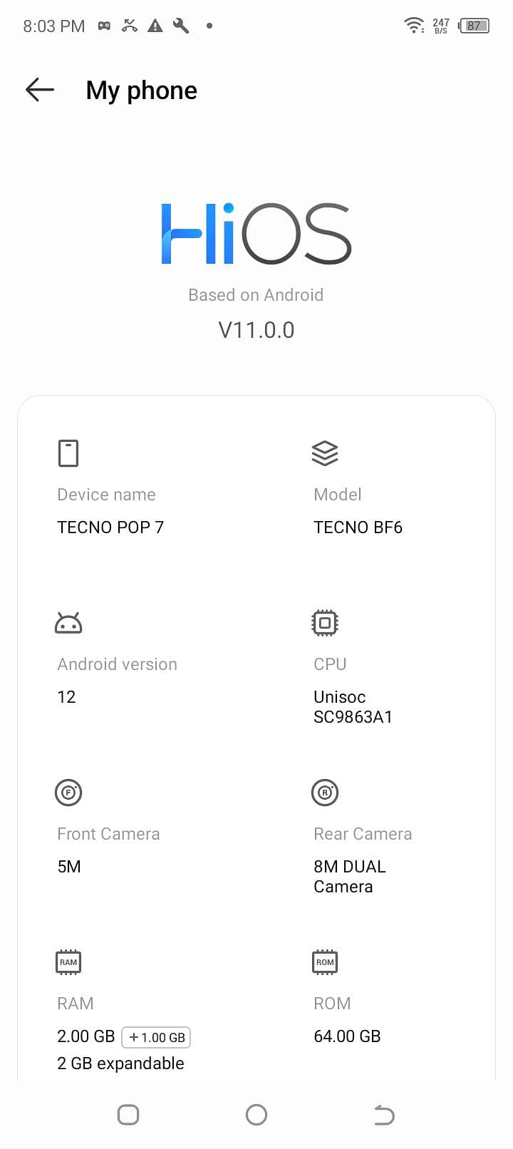 TECNO Pop 7 0