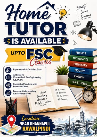 Well experienced home tutor is available UpTo Fsc level