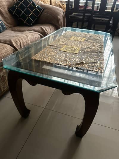 Solid Wood Coffee Table with Heavy Glass Top / Center Table