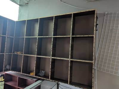 wooden shelves