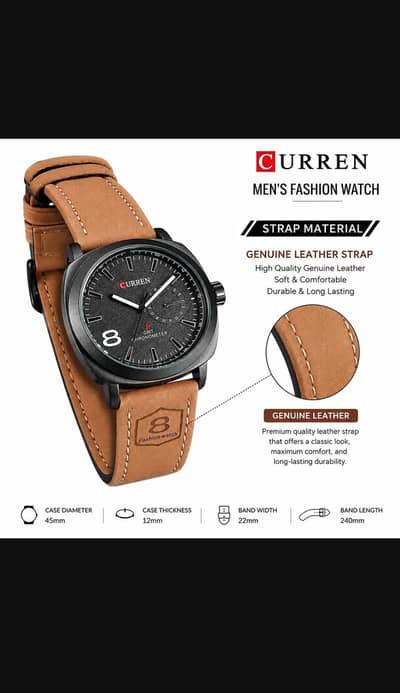 Curren Men's Leather Watch – Luxury Analog Waterproof Fashion