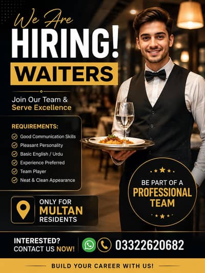 kindly I need  a good and perfoniels waiters and swiper