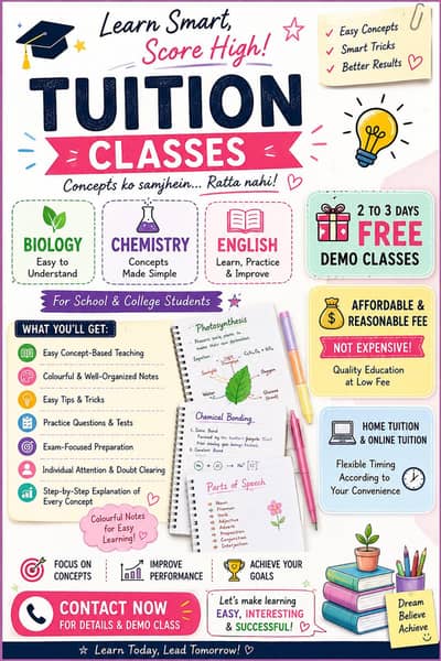 Biology, Chemistry & English Tuition | Easy Concepts & Colourful Notes